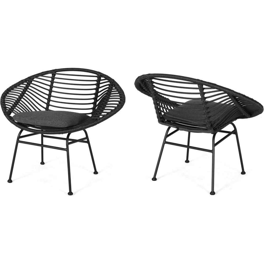 image:imageChristopher Knight Home Aleah Indoor Woven Faux Rattan Chairs with Cushions Set of 2 Dark Gray Finish