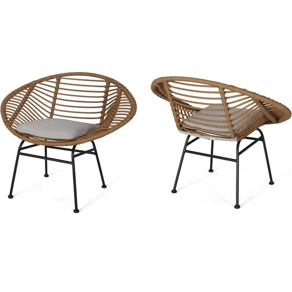 image:imageChristopher Knight Home Aleah Indoor Woven Faux Rattan Chairs with Cushions Set of 2 Light Brown and Beige Finish