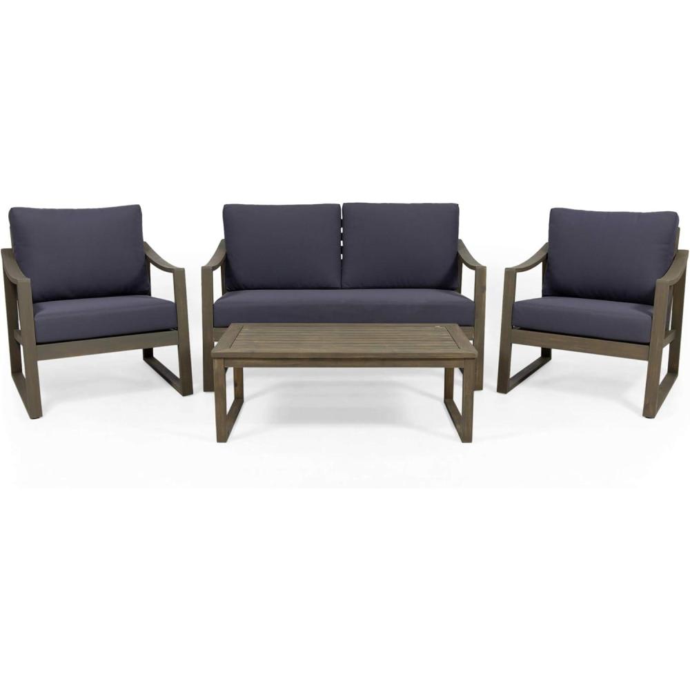 image:imageChristopher Knight Home Alexander Outdoor 4 Seater Acacia Wood Chat Set with Water Resistant Cushions Gray and Dark GrayGray and Dark Gray