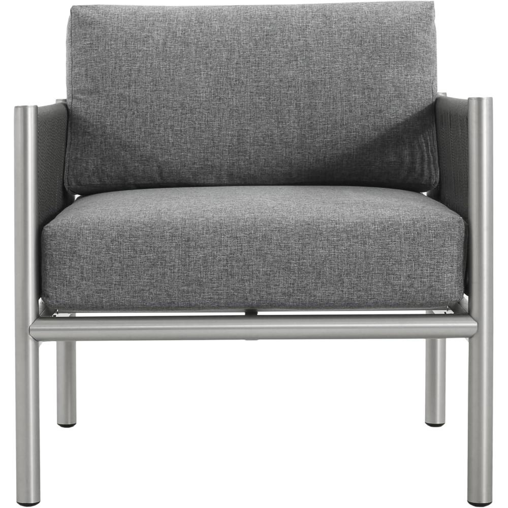 image:imageChristopher Knight Home Aluminum Club Chair Braid Rope Armchair Woven Accent Chair Comft Cushion Seating Outdoor Patio Aluminum Weave Club Chair for Poolside Gardern Balcony SilverGrey