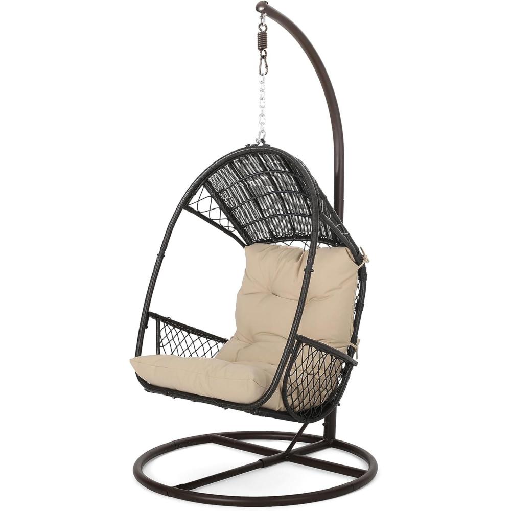 image:imageChristopher Knight Home Amanda Wicker Hanging Chair with Stand Brown TanBrown  Tan