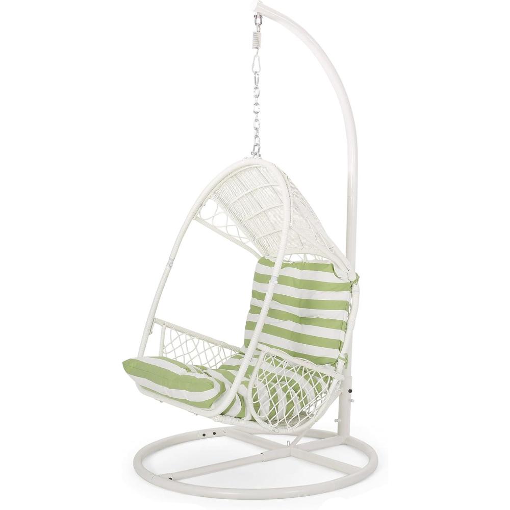 image:imageChristopher Knight Home Amanda Wicker Hanging Chair with Stand Brown TanWhite Green