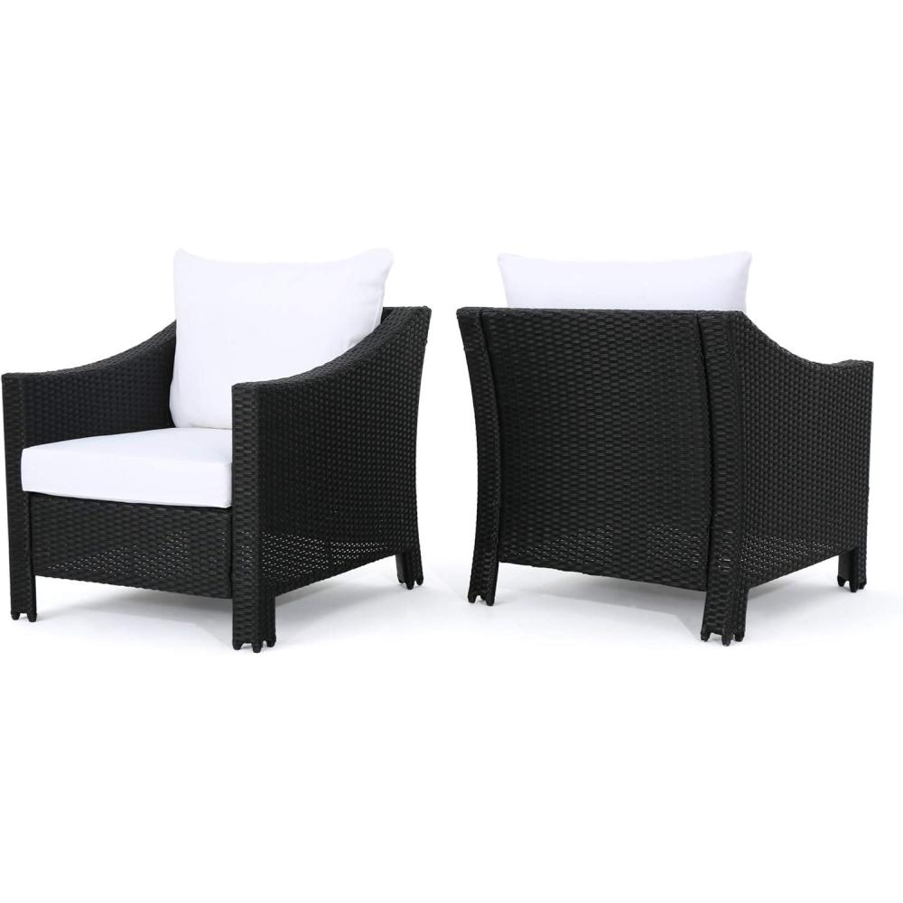 image:imageChristopher Knight Home Antibes Outdoor Wicker Club Chairs with Water Resistant Cushions 2Pcs Set Black White Cushion