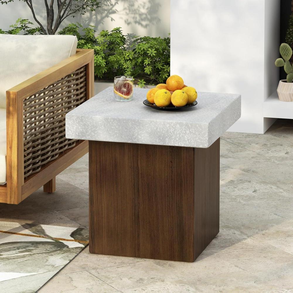 image:imageChristopher Knight Home Aurl Outdoor Square Side Table Lightweight Concrete Patio End Table with Wooden Like Frame Decorative Accent Table for Patio Garden Porch Balcony Antique WhiteNatural