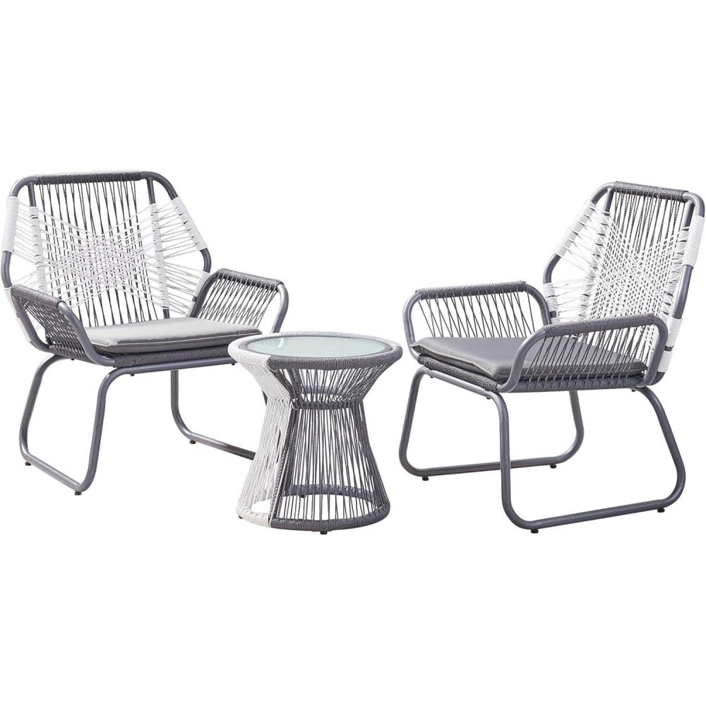 image:imageChristopher Knight Home Ava Outdoor 3 Piece Rope and Steel Chat Set Finish GrayWhiteGray