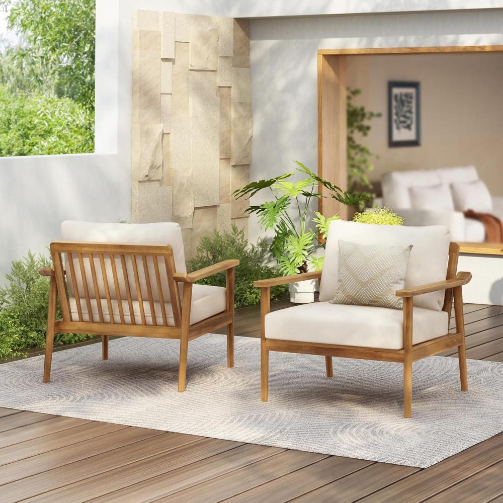 image:imageChristopher Knight Home Batis Acacia Wood Lounge Chair Outdoor Wooden Patio Accent Chair Set Comfy Reading Chair with Removable Cushion Patio Furniture Set Armchair TeakBeigeTeakbeigeSet of 2