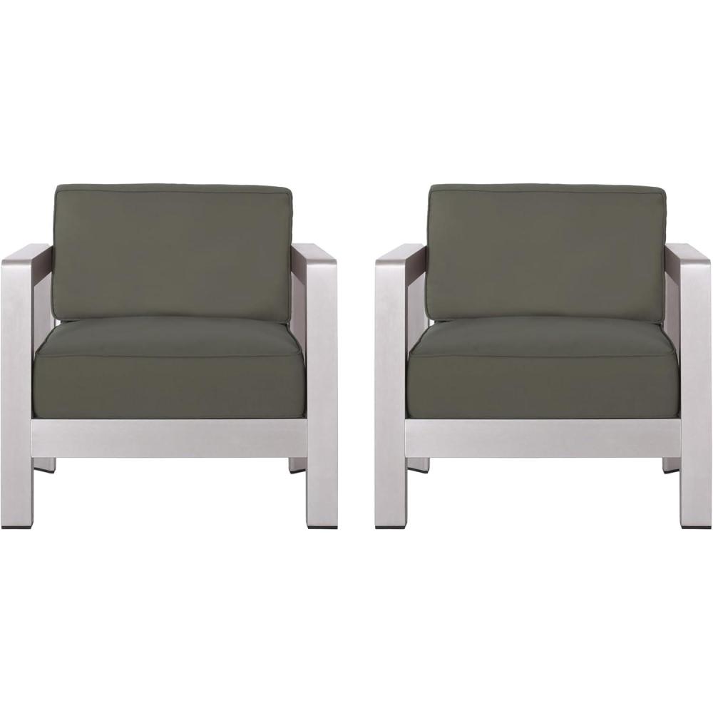 image:imageChristopher Knight Home Booth Outdoor Aluminum Club Chairs Silver Set of 2 SliverKhaki