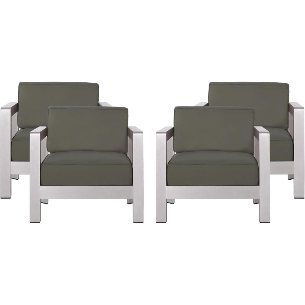 image:imageChristopher Knight Home Booth Outdoor Aluminum Club Chairs Silver Set of 4 SliverKhaki