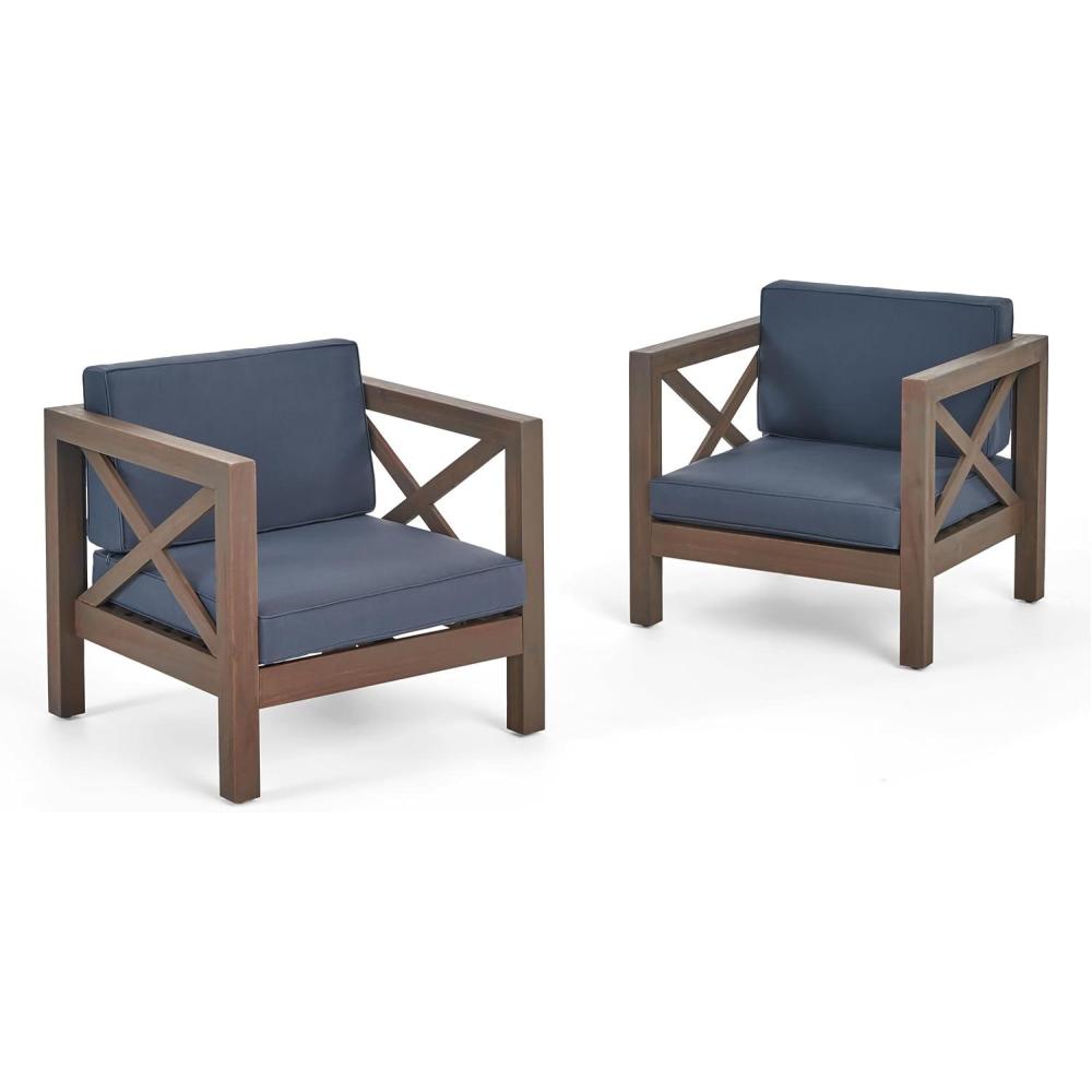 image:imageChristopher Knight Home Brava Outdoor Acacia Wood Club Chairs with Water Resistant Cushions Set of 2 3025 W x 3025 D x 265 H Gray Dark Gray