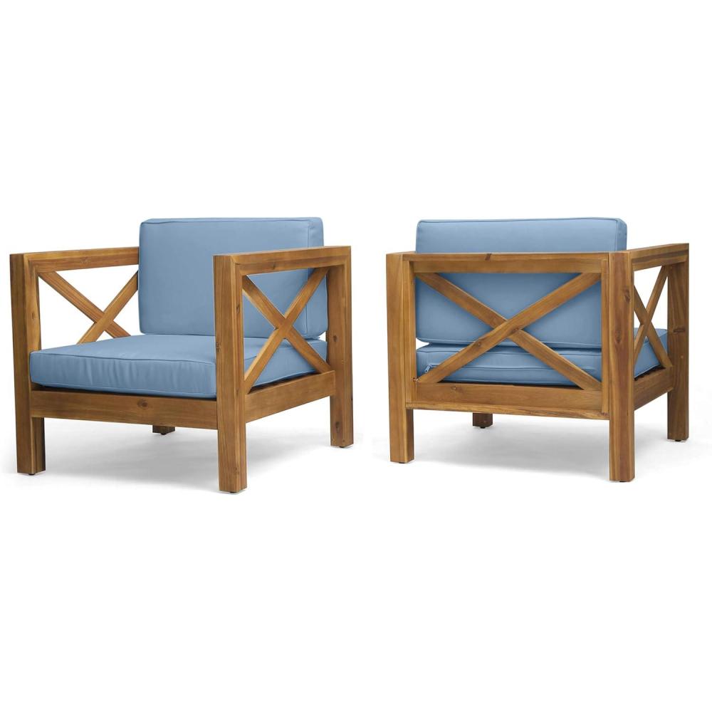 image:imageChristopher Knight Home Brava Outdoor Acacia Wood Club Chairs with Water Resistant Cushions Set of 2 3025 W x 3025 D x 265 H Teak Blue
