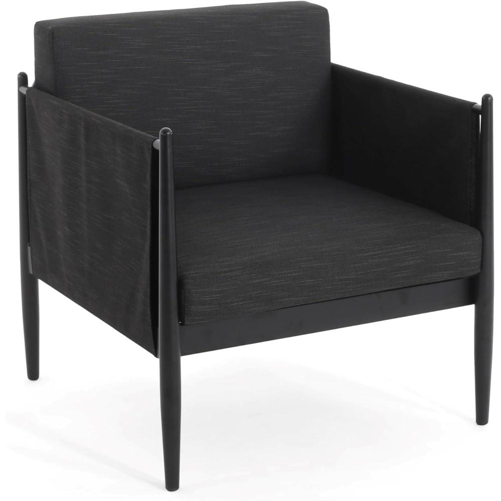 image:imageChristopher Knight Home Brookn Outdoor Contemporary Modern Patio Fabric Aluminum Frame Club Chair Outdoor Armchair for Relaxing in Garden Poolside with Water Resistant and Removable Cushion Black