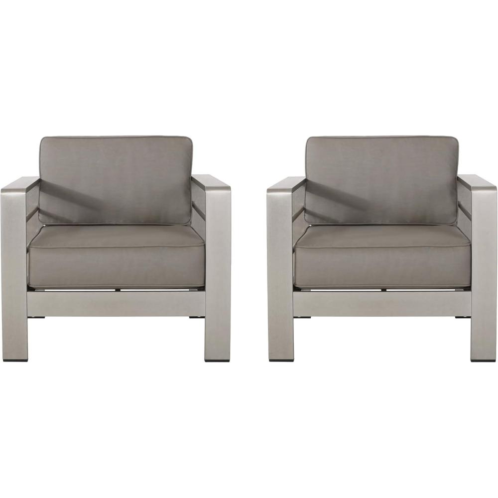 image:imageChristopher Knight Home Cape Coral Outdoor Aluminum Club Chairs with Sunbrella Cushions Set of 2 Silver and Taupe