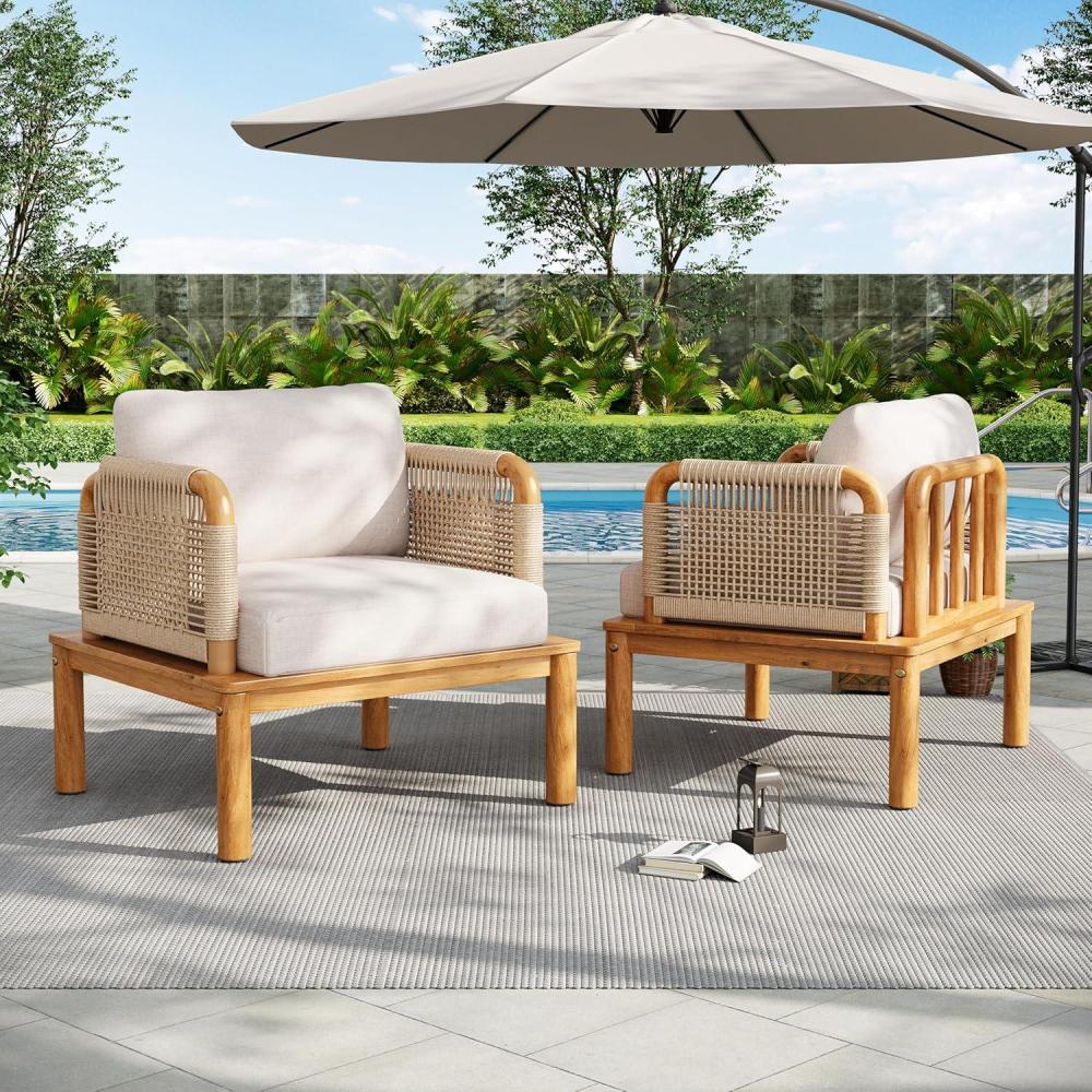 image:imageChristopher Knight Home Coby Acacia Wood Patio Accent Chair Set of 2 Acacia Wood Outdoor Club Chair with Cushion Patio Furniture Set TeakBeige
