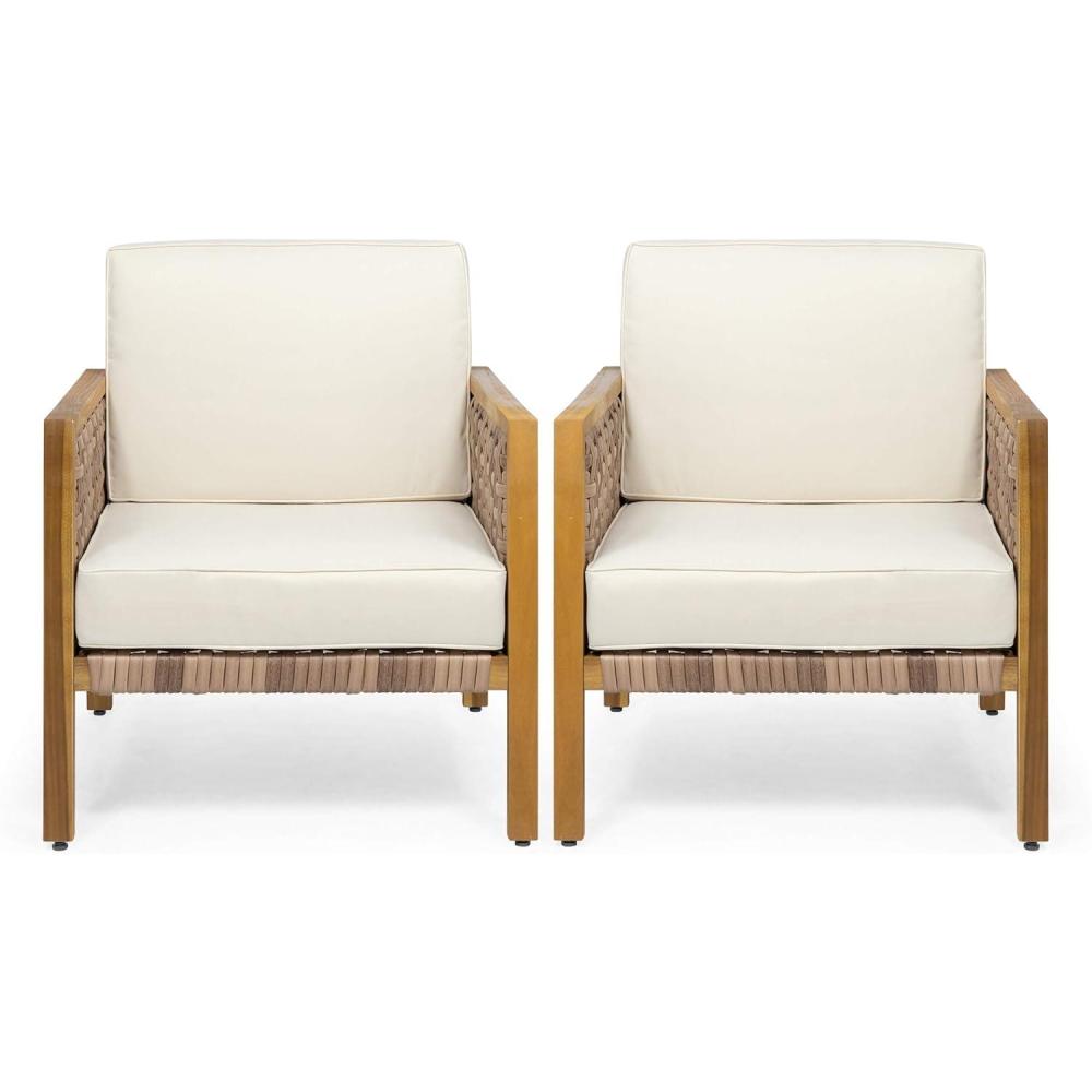 image:imageChristopher Knight Home Corrine Outdoor Acacia Wood Club Chair with Wicker Accents Set of 2 Teak Finish Light MultiBrown Beige