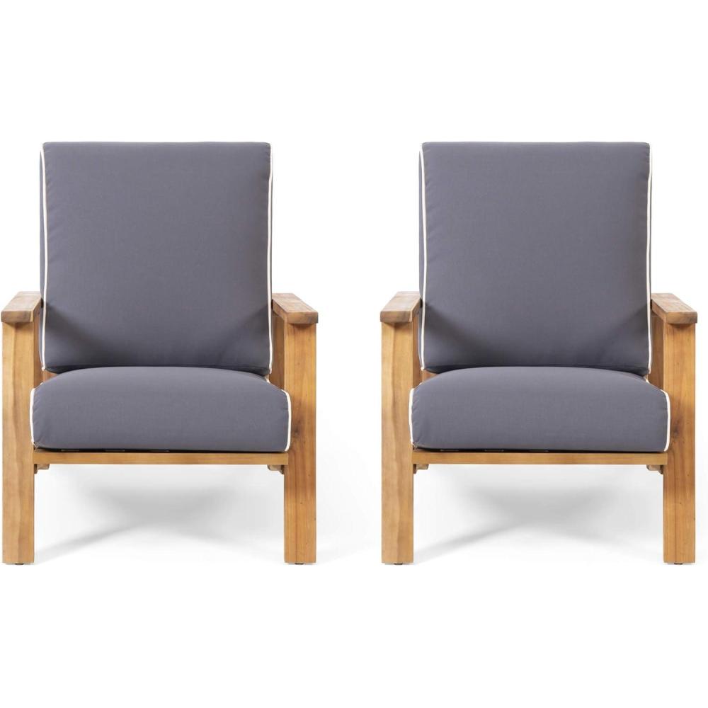image:imageChristopher Knight Home Earlean Outdoor Club Chairs with Cushions Set of 2 Teak Finish Dark Gray