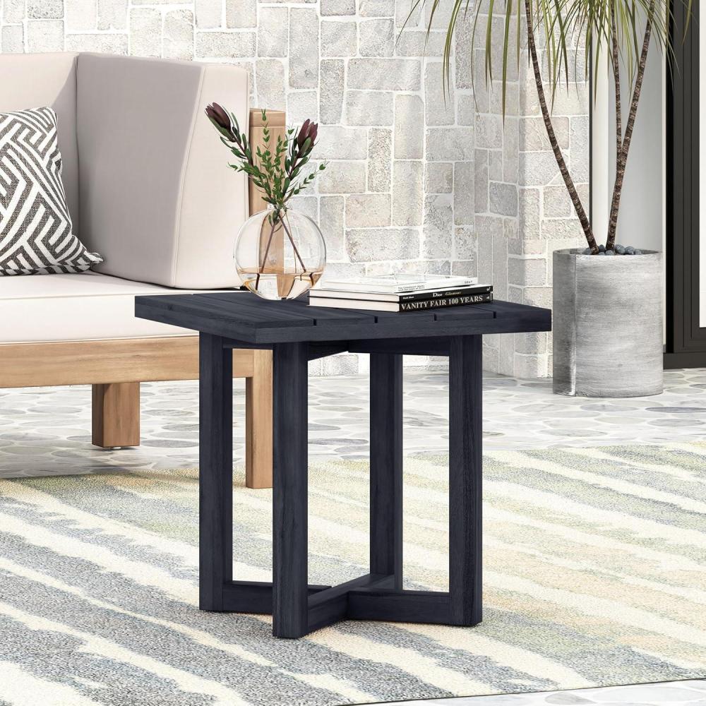 image:imageChristopher Knight Home Eella 1825 Acacia Wood Outdoor Side Table Square Slat Top with XStretcher Base Patio Decorative End Table for Patio Balcony amp Garden Decor Easy Assembly Black