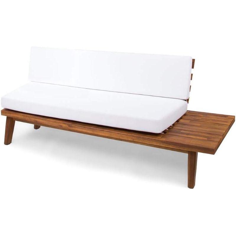 image:imageChristopher Knight Home Eulah Indoor Minimalist Acacia Wood RightSided Sofa with White Cushions Sandblast Finish  WhiteSandblast Finish  White