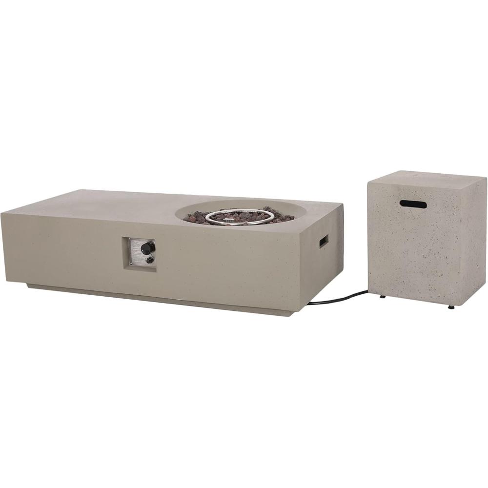 image:imageChristopher Knight Home Evatt Outdoor 50000 BTU Rectangular Fire Pit Table with Tank Holder Lightweight Concrete Light Gray