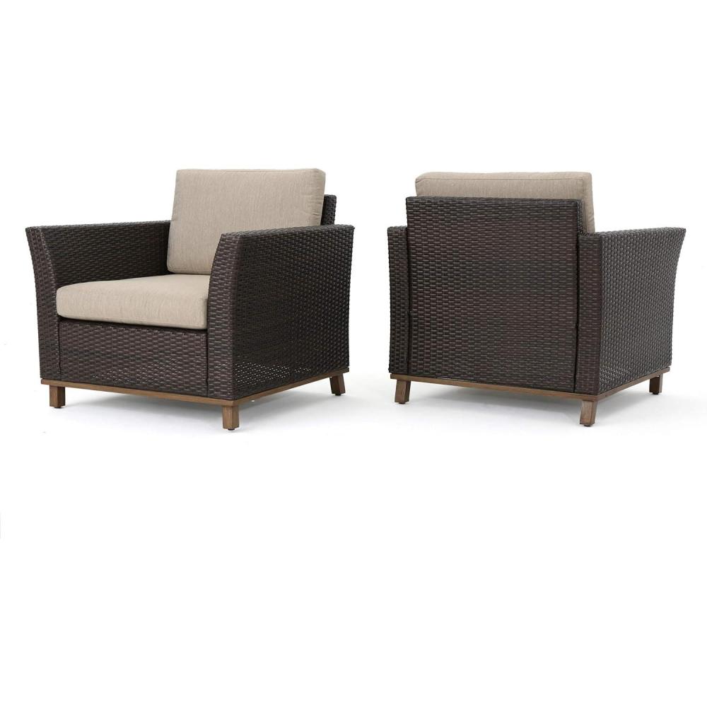 image:imageChristopher Knight Home Glenwood Outdoor Aluminum Framed Wicker Swivel Chairs with Water Resistant Cushions 2Pcs Set Mix Brown  Mix Beige  Coffee