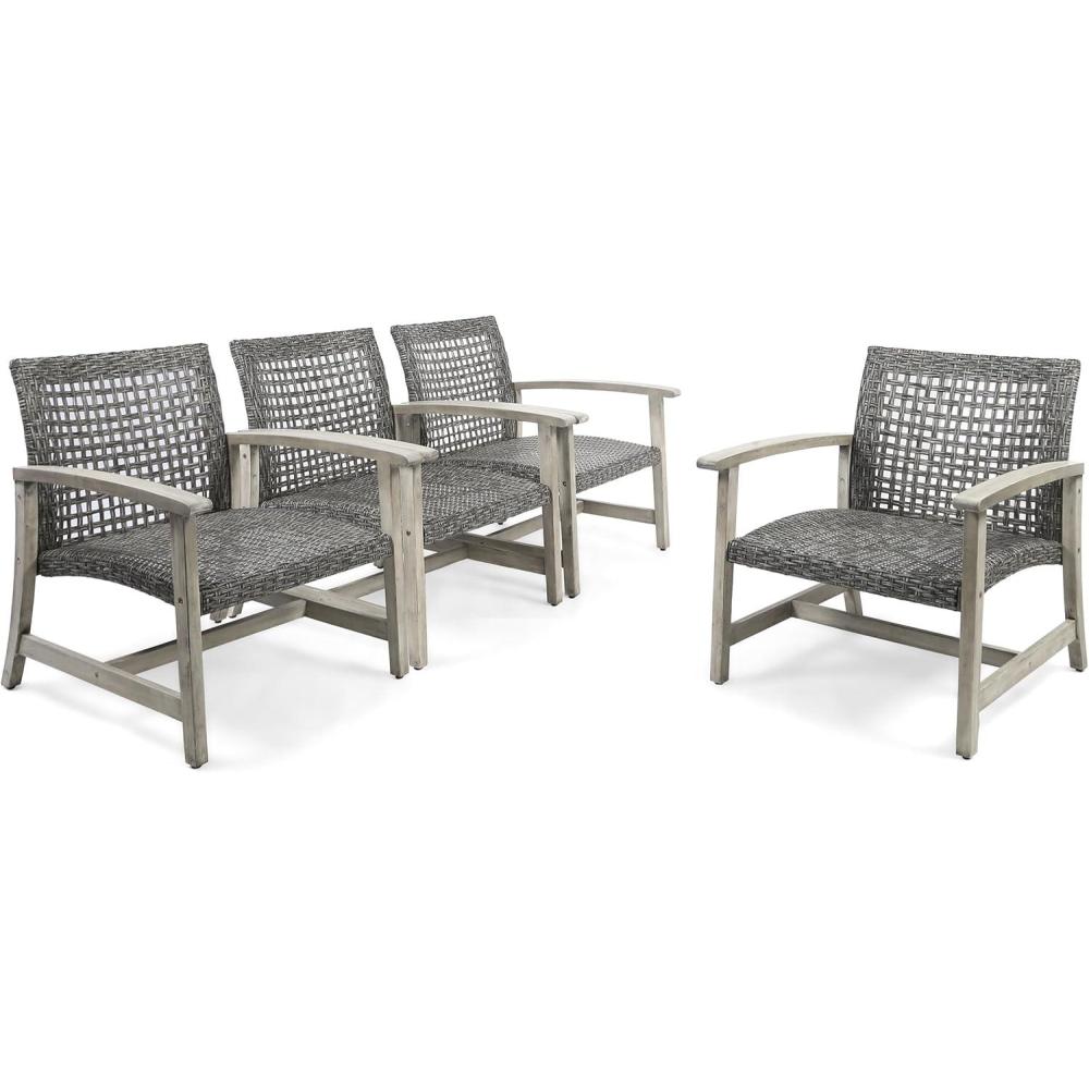 image:imageChristopher Knight Home Hampton Outdoor Wood and Wicker Club Chairs Set of 4 Gray Finish and Mixed Black