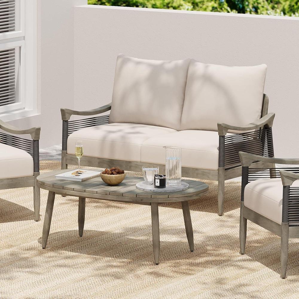 image:imageChristopher Knight Home Havets 4 Piece Patio Conversation Sets Outdoor Acacia Wood Patio Seating GroupWoven Rope Loveseat Chairs with Cushions and Coffee Table for Porch Backyard Balcony TeakBeigeGraybeige 2 Pcs Set