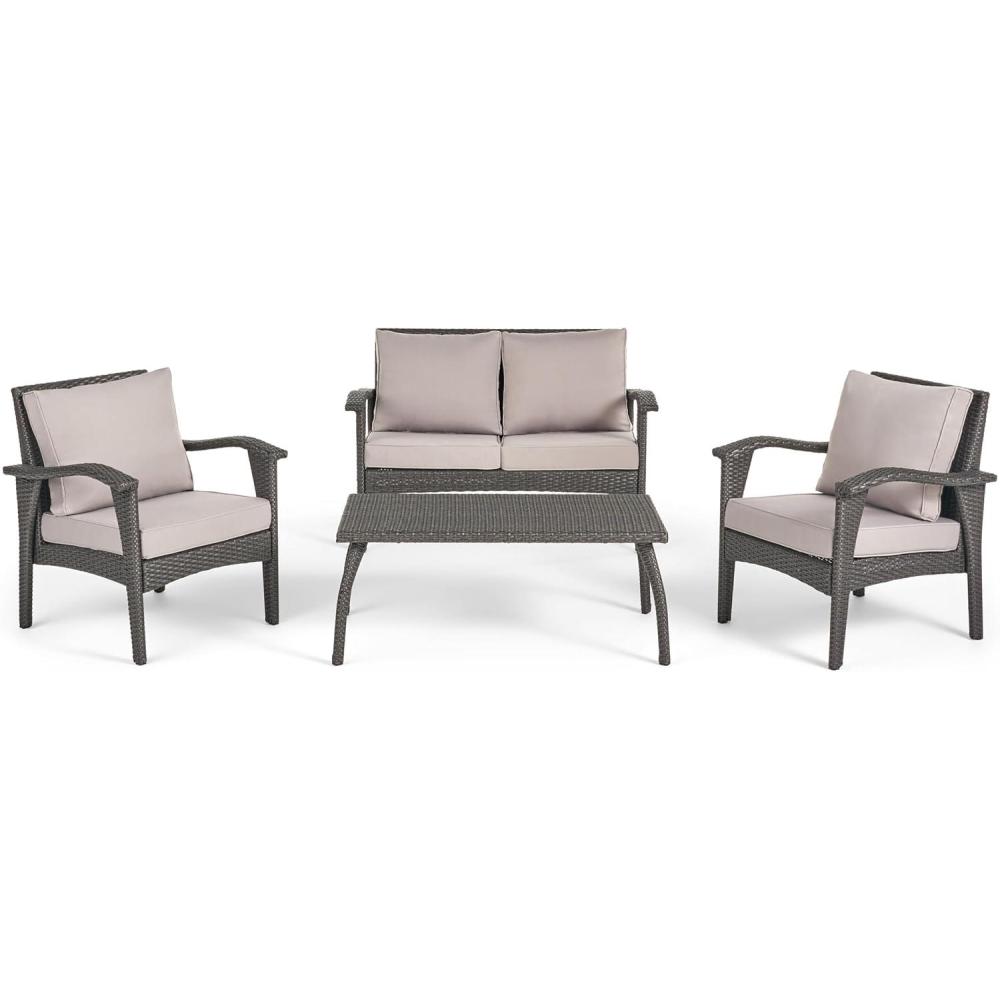 image:imageChristopher Knight Home Honolulu Outdoor Wicker Seating Set and Cushions 4Pcs Set Grey