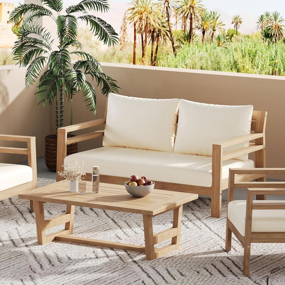 image:imageChristopher Knight Home Jamaia 4 Pieces Acacia Furniture Set Patio Conversation Chat 2Seat Sofa Set with Coffee Table Outdoor Loveseat Chair Set for Garden Porch Backyard Balcony Light TeakBeigeLight Teakbeige 2 Pcs Set