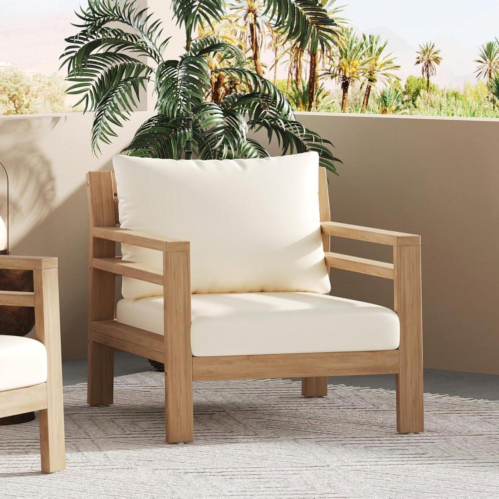 image:imageChristopher Knight Home Jamaia Outdoor Acacia Wood Club Chair Set of 2 Patio Armchair with Thick Beige Cushions Deep Seating Furniture for Garden Porch Backyard Balcony Light Teak Finish BeigeLight Teakbeige