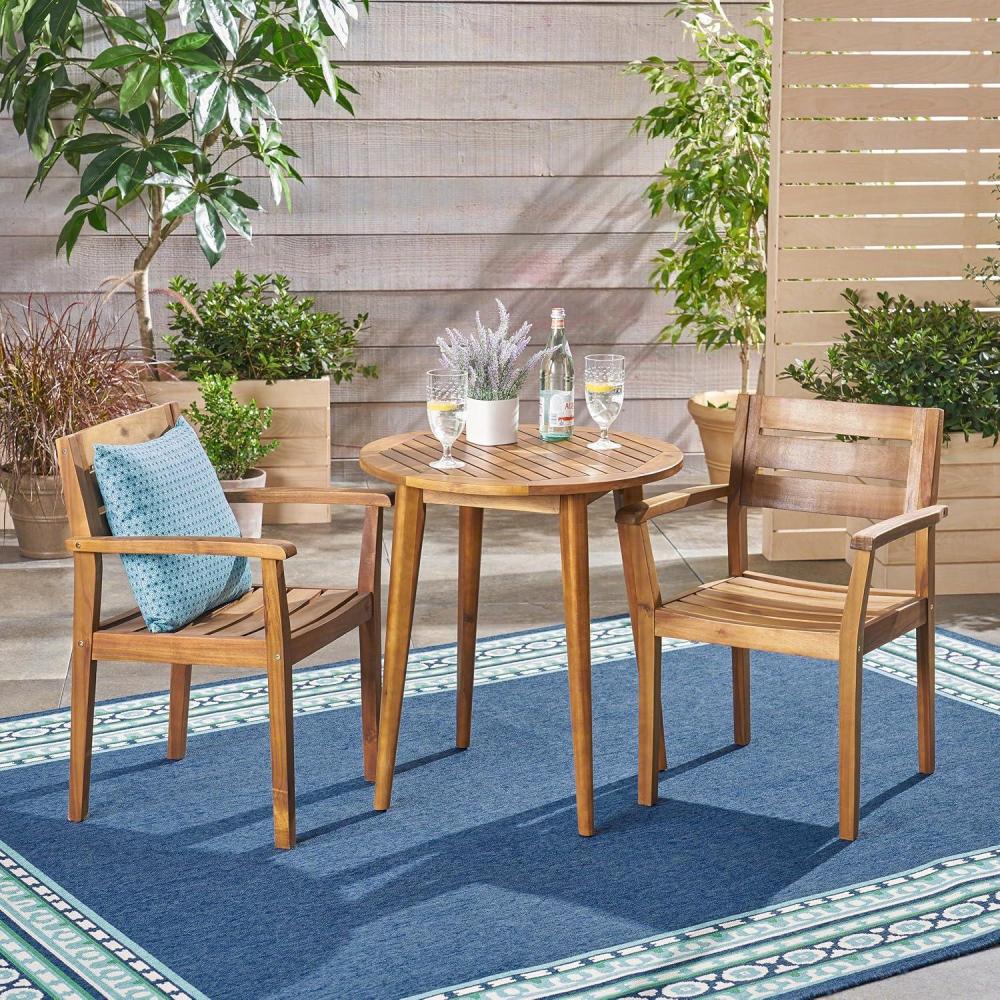 image:imageChristopher Knight Home Kuhn Outdoor 3 Piece Acacia Wood Bistro Set Teak Finish