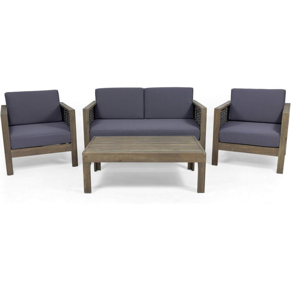 image:imageChristopher Knight Home Lucine Outdoor 4 Seater Acacia Wood Chat Set with Wicker Accents Gray Finish  Mixed Gray  Dark GrayGray Finish  Mixed Gray  Dark Gray