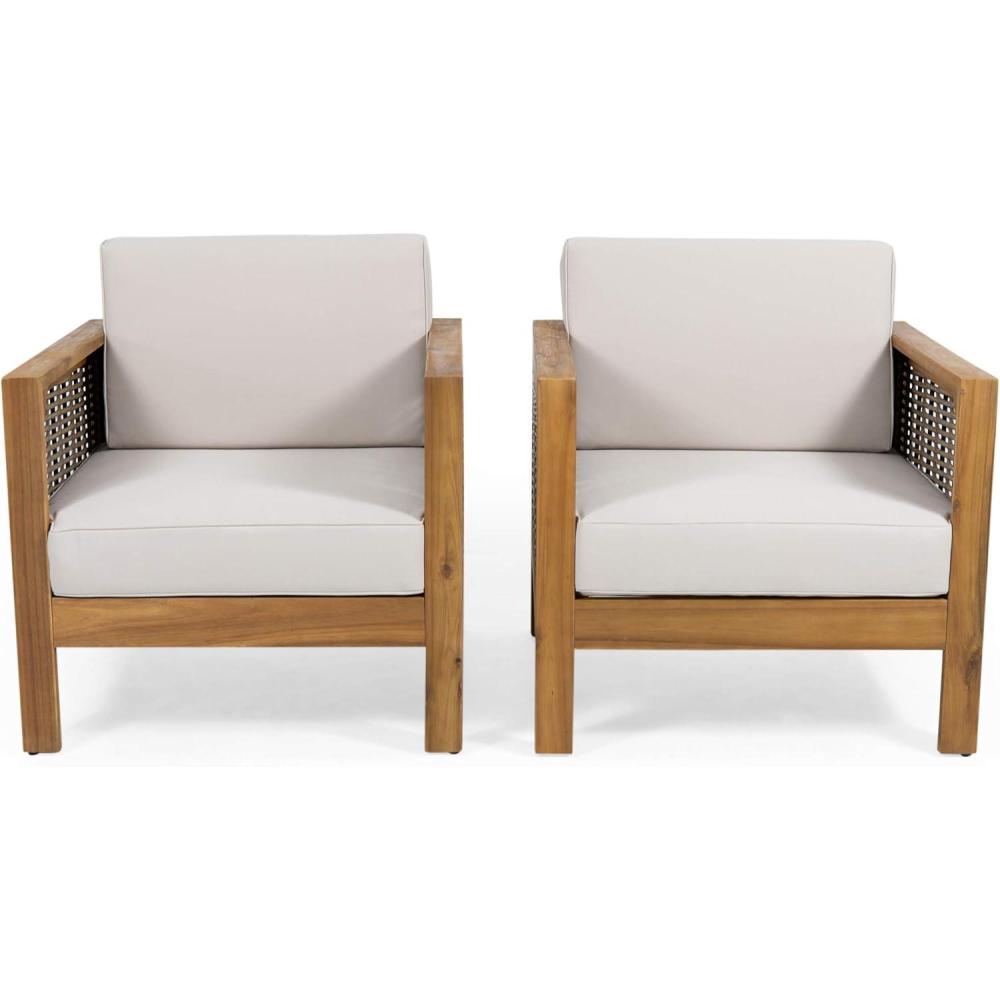 image:imageChristopher Knight Home Maggie Outdoor Acacia Wood Club Chair with Wicker Accents Set of 2 Gray Finish Mixed Gray Dark GrayTeak Finish Mixed Brown Beige