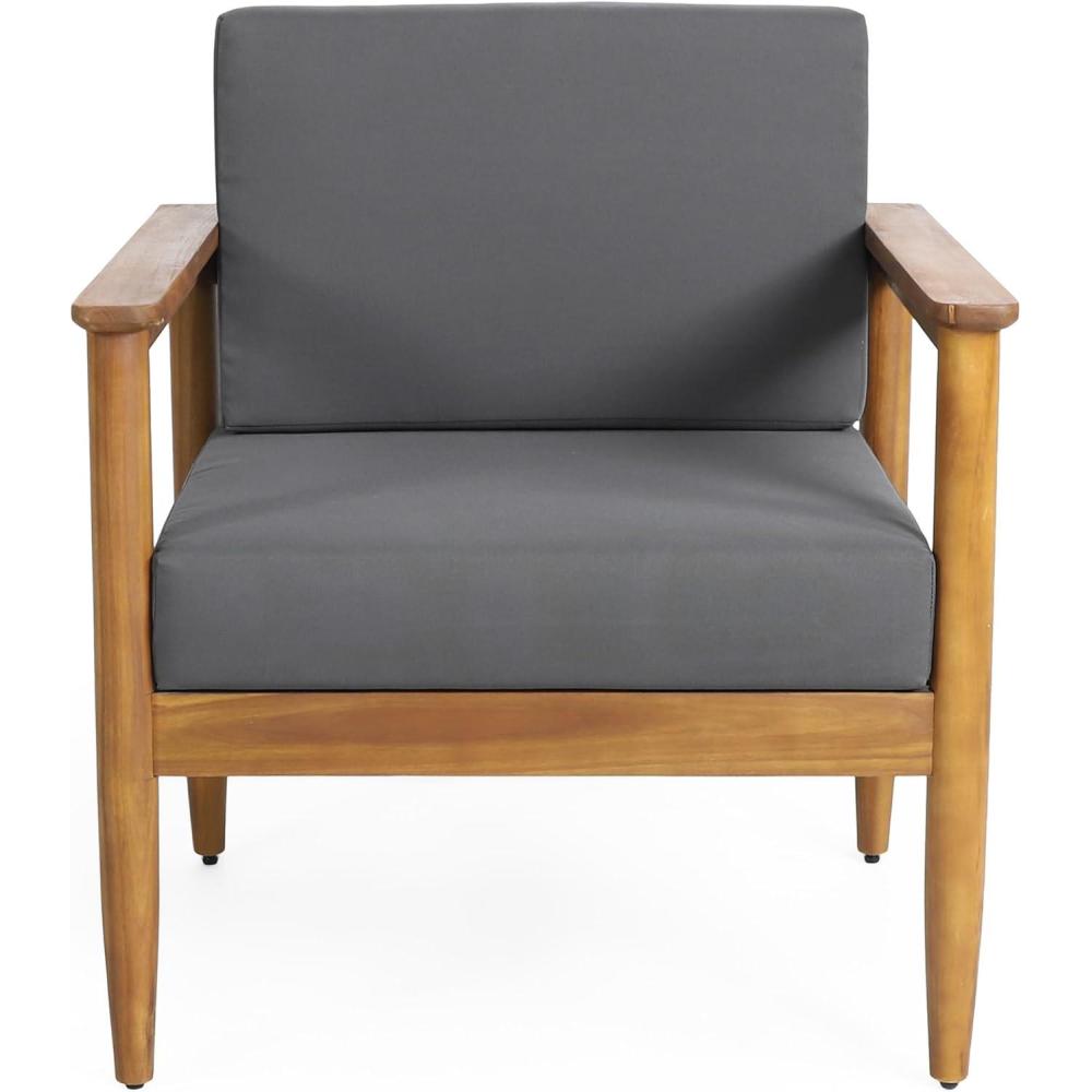 image:imageChristopher Knight Home Magnolia Patio Acacia Wood Club Chair with WaterResistant Cushions Outdoor Lounge Chair Slat Panel Design Sunbathe Armchair for GardenPorchBalcony TeakDark Gray