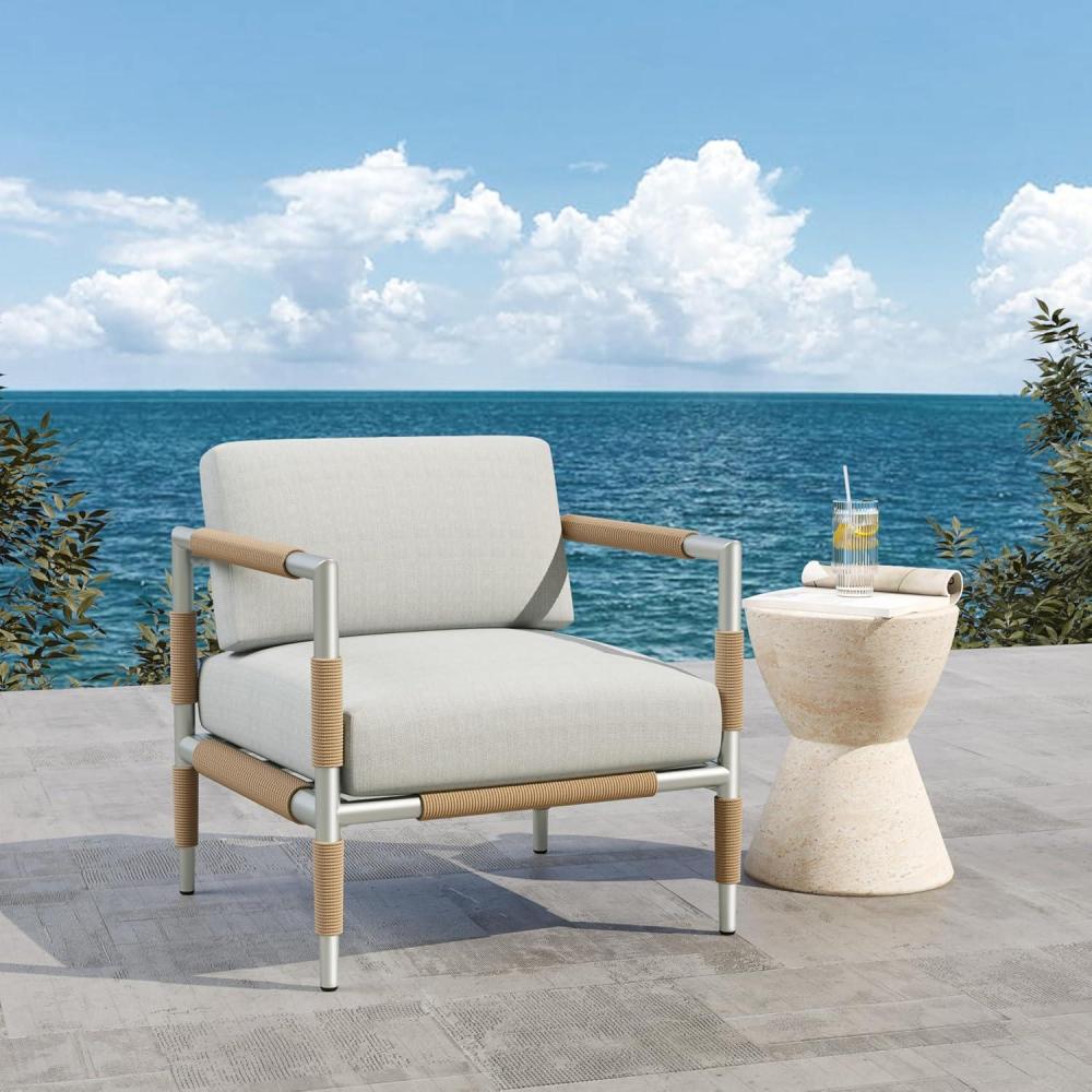 image:imageChristopher Knight Home Oriana Patio Garden Aluminum Frame Club Chair Outdoor Armchair with RopeWrapped ArmrestBackrest and Removable Cushions Comfy Lounge Chair for PoolsideBalcony Light Gray
