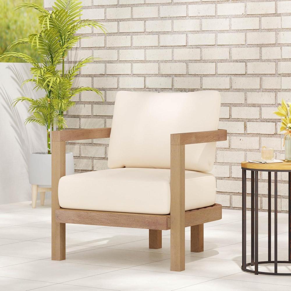 image:imageChristopher Knight Home Orion Outdoor Acacia Wood Club Chair with Tub Shape and Slat Panel Patio Armchair WaterRepellent Thick Cushion Seating for Garden Backyard Balcony Brown WashBeigeBrown Washbeige