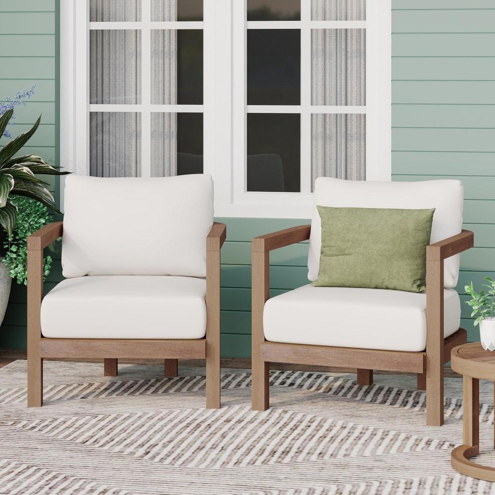 image:imageChristopher Knight Home Orion Outdoor Acacia Wood Club Chair with Tub Shape and Slat Panel Patio Armchair WaterRepellent Thick Cushion Seating for Garden Backyard Balcony Brown WashBeigeBrown Washbeige set of 2