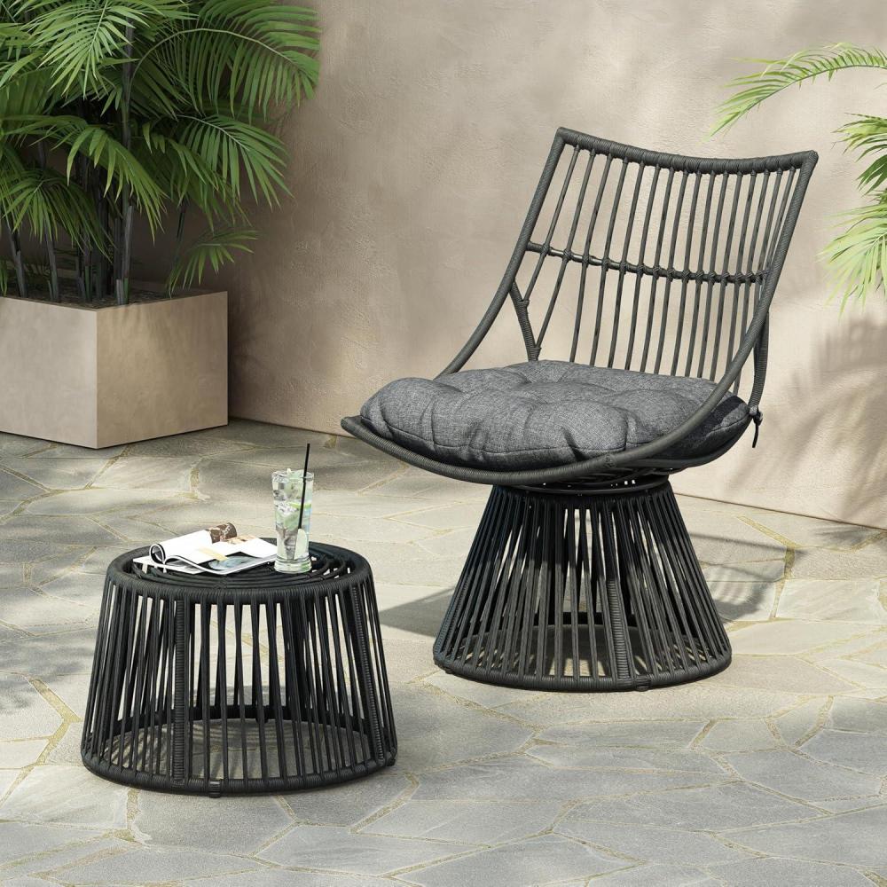 image:imageChristopher Knight Home Outdoor 2 Piece Wicker Patio Furniture Set Woven Seating Accent ChairRattan Chat Set with Club Chair Side Table and Water Resistant Cushion for Yard and Bistro Dark GreyDark Grey