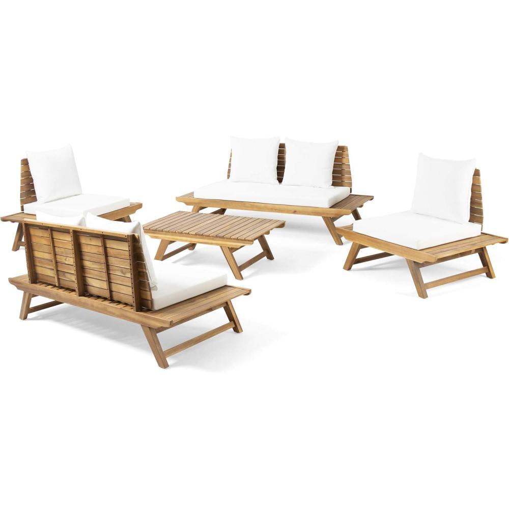 image:imageChristopher Knight Home Outdoor Acacia Wood 6 Seater Chat Set Teak and White