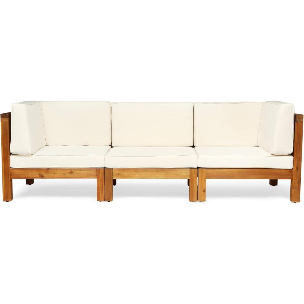 image:imageChristopher Knight Home Outdoor Modular Acacia Wood Sofa with Cushions Teak and Beige