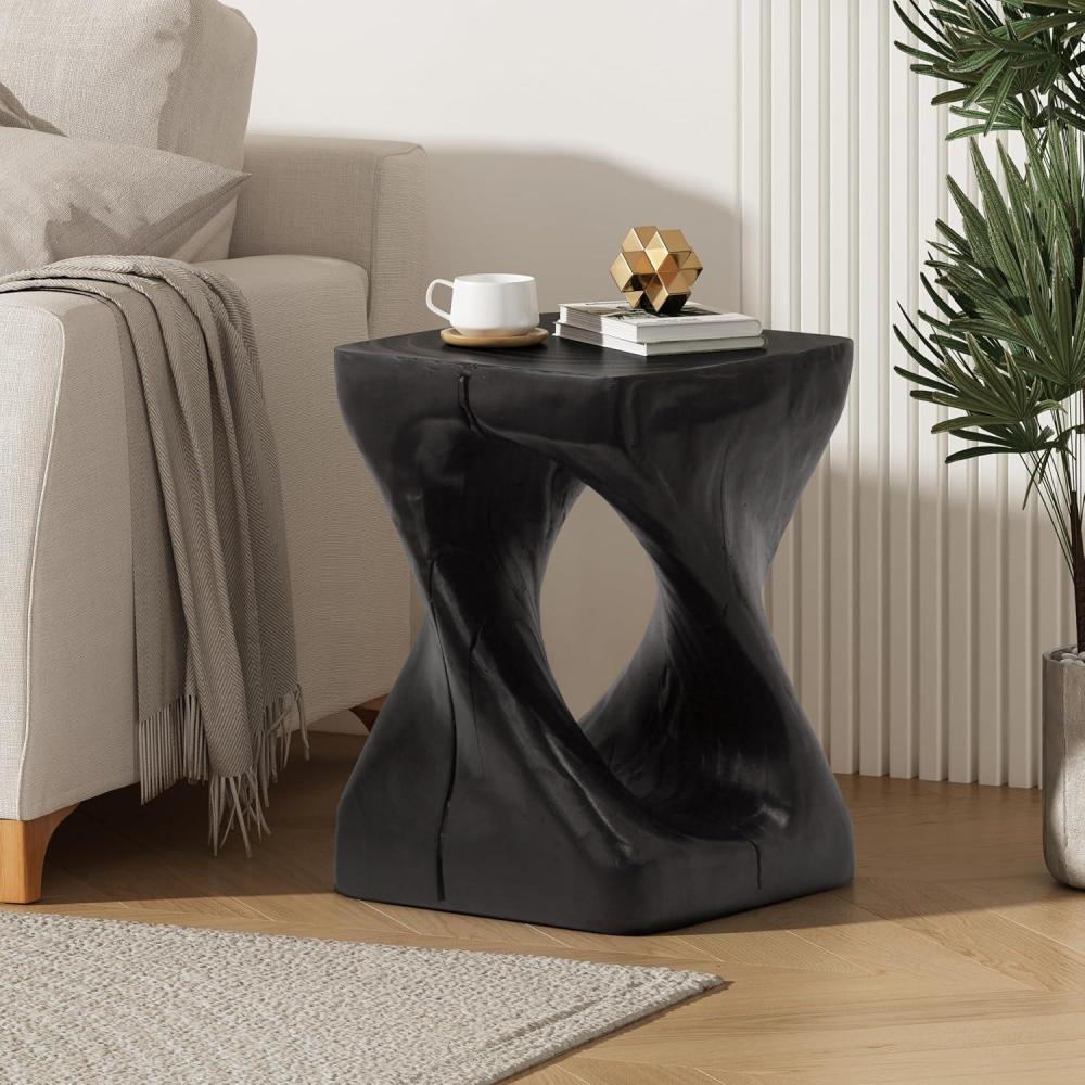 image:imageChristopher Knight Home Outdoor Side TableTwist Shape End TableDecorative Accent TableGarden Stool Table for Patio Balcony Beach Pool SideLightweight ConcreteWood Like TextureNaturalBlack