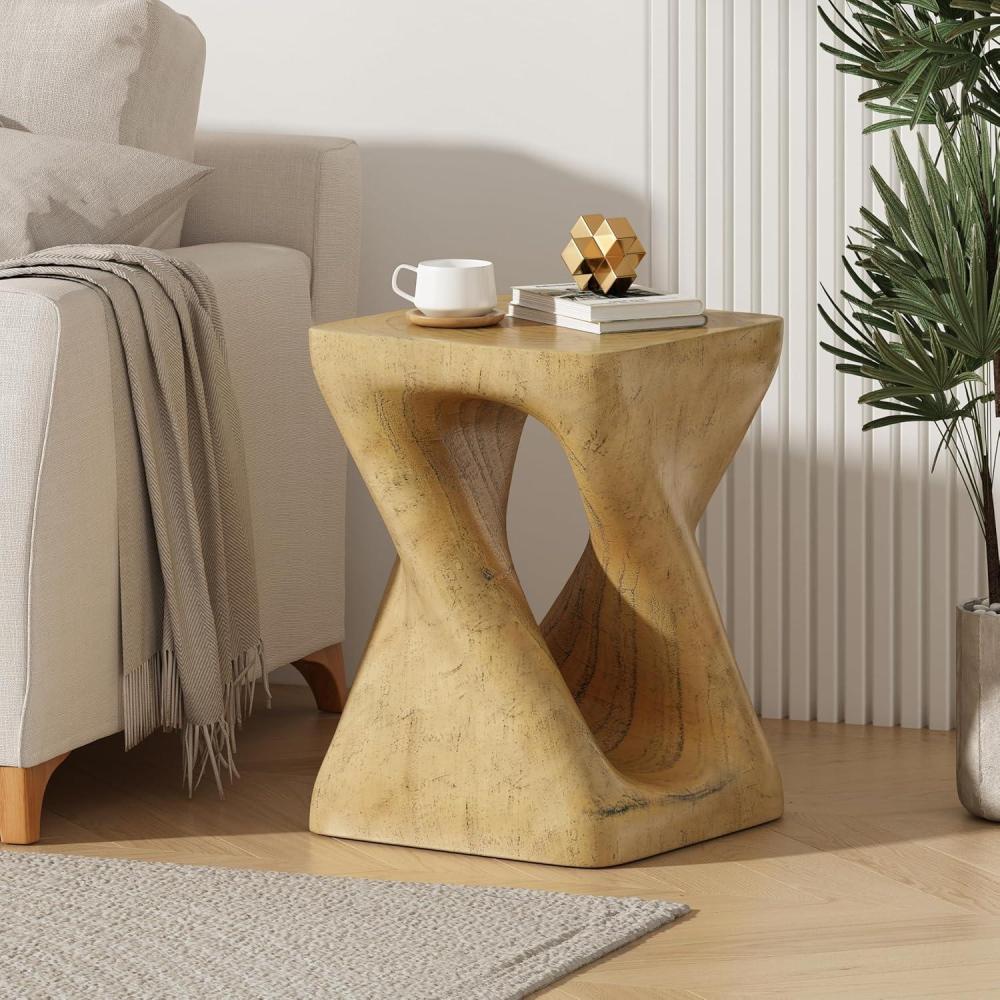 image:imageChristopher Knight Home Outdoor Side TableTwist Shape End TableDecorative Accent TableGarden Stool Table for Patio Balcony Beach Pool SideLightweight ConcreteWood Like TextureNaturalNatural