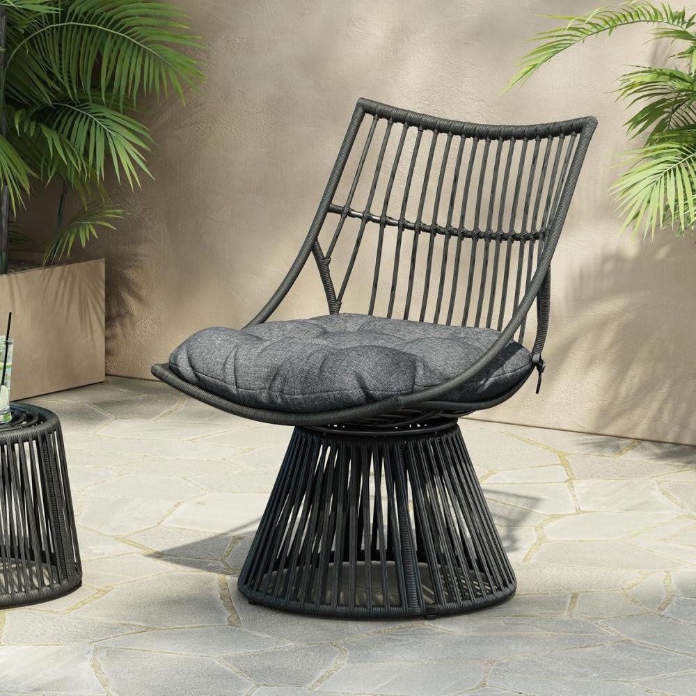 image:imageChristopher Knight Home Outdoor Wicker ChairPatio Furniture SetRattan Club Chair Woven Seating Accent Chair Curve High Backrest with Water Resistant Cushion for Patio Garden Balcony GreyGrey