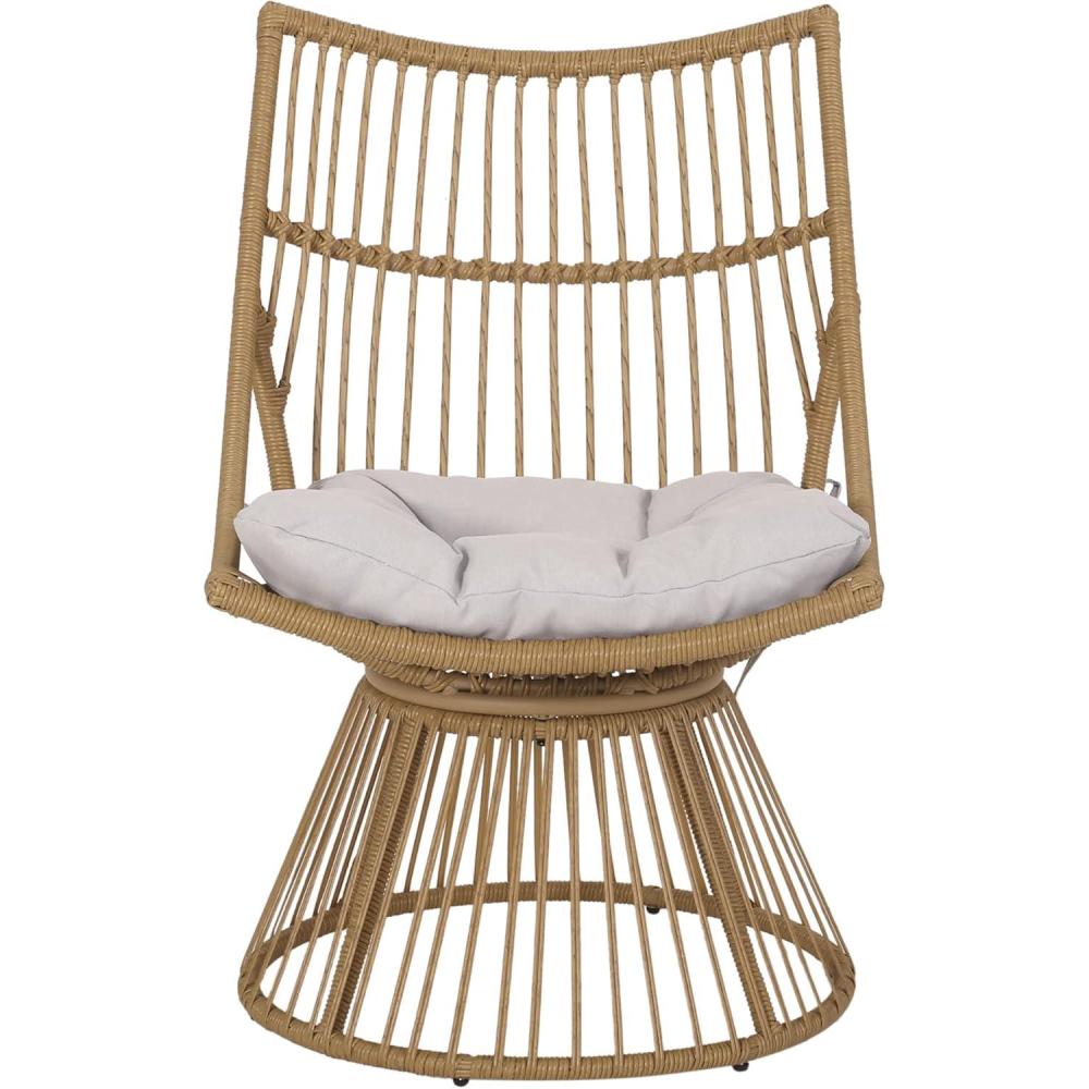 image:imageChristopher Knight Home Outdoor Wicker ChairPatio Furniture SetRattan Club Chair Woven Seating Accent Chair Curve High Backrest with Water Resistant Cushion for Patio Garden Balcony GreyLight Brownbeige