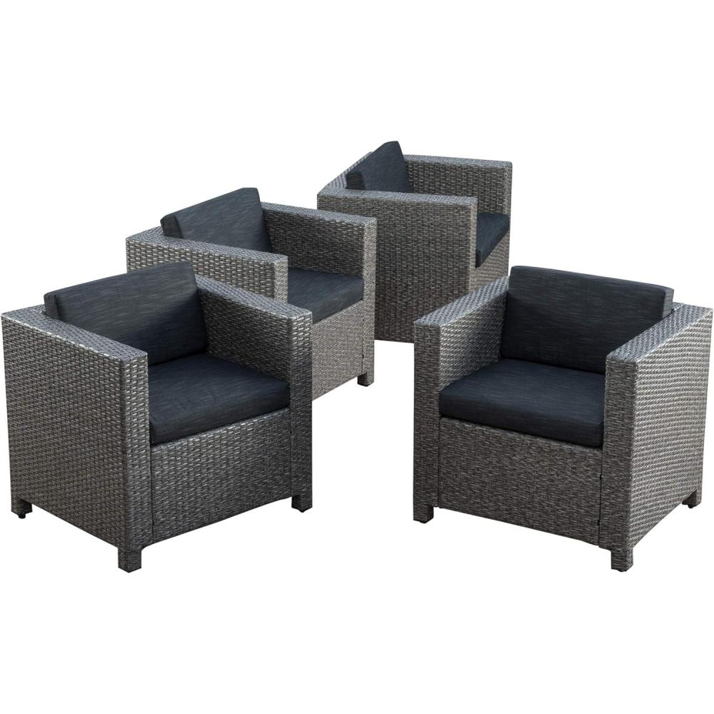 image:imageChristopher Knight Home Puerta Outdoor Club Chairs with Water Resistant Cushions 4Pcs Set Mix Black  Dark Gray