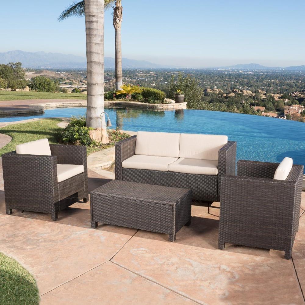 image:imageChristopher Knight Home Puerta Outdoor Wicker Sofa Set Dark Brown And Beige