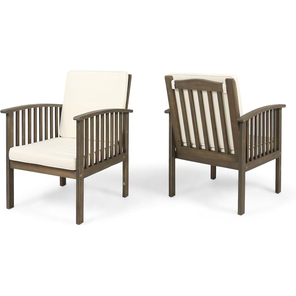 image:imageChristopher Knight Home Ray Acacia Outdoor Acacia Wood Club Chairs Gray and Cream Set of 2