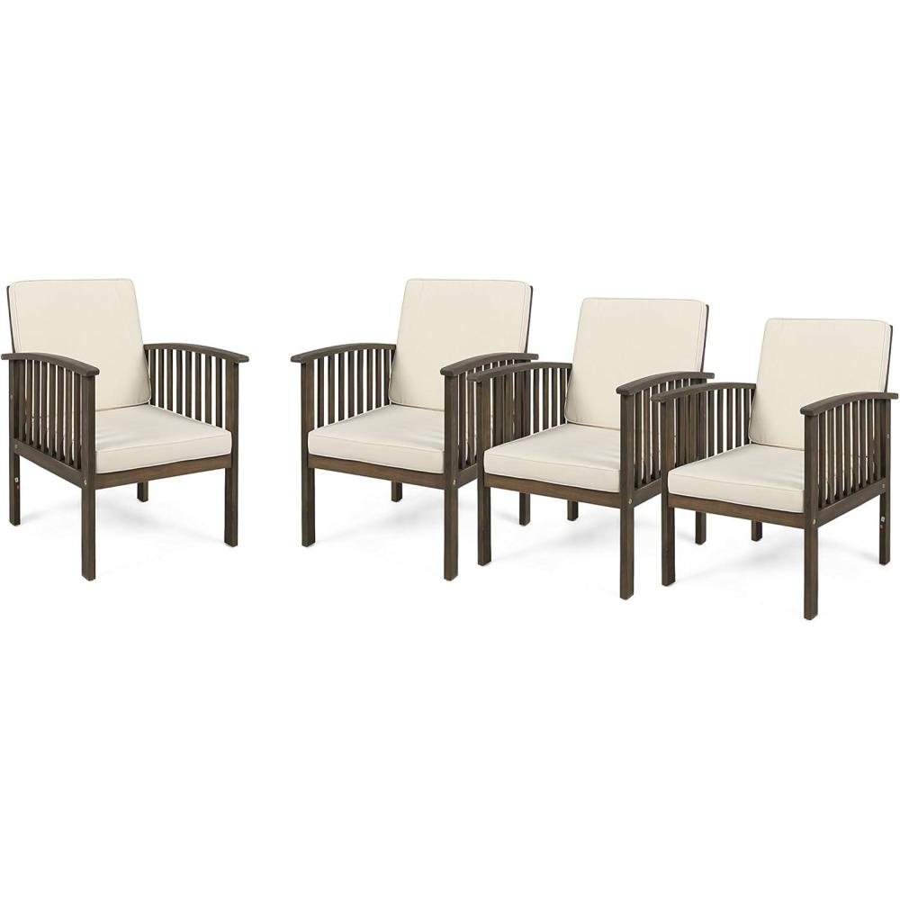 image:imageChristopher Knight Home Ray Acacia Outdoor Acacia Wood Club Chairs Gray and Cream Set of 4