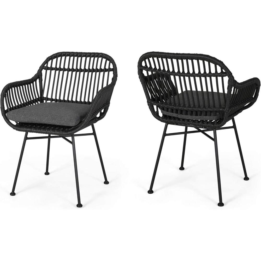 image:imageChristopher Knight Home Rodney Indoor Woven Faux Rattan Chairs with Cushions Set of 2 Dark Gray Finish