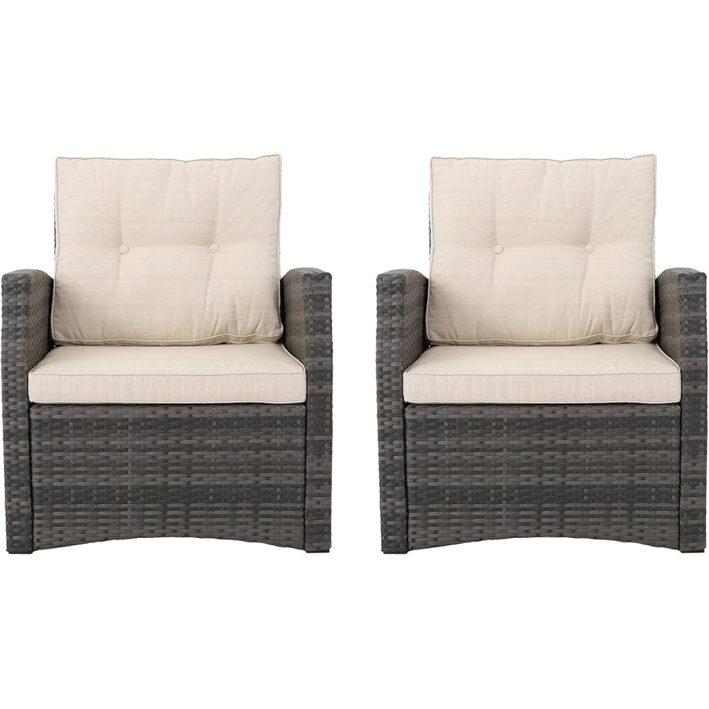 image:imageChristopher Knight Home Sanger Outdoor Club Chairs with Cushions  Wicker  GrayBeige Set of 2