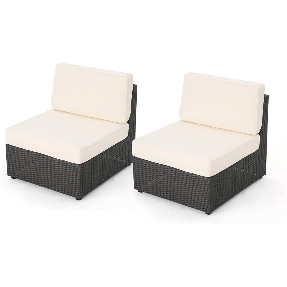 image:imageChristopher Knight Home Santa Cruz Outdoor Wicker Armless Sectional Sofa Seat Gray 2Pcs Set GreyWhite