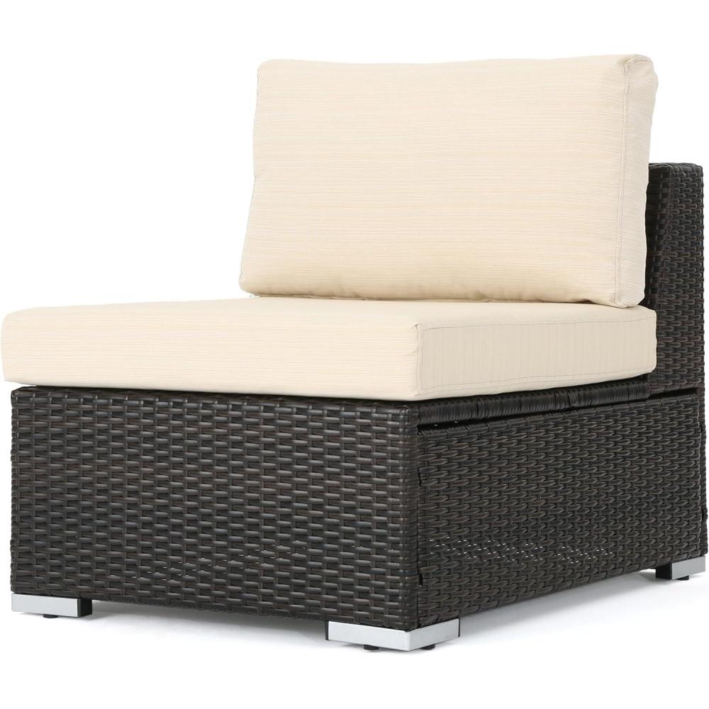 image:imageChristopher Knight Home Santa Rosa Outdoor Wicker Armless Sectional Sofa Seat with Aluminum Frame and Water Resistant Cushions Multibrown Beige